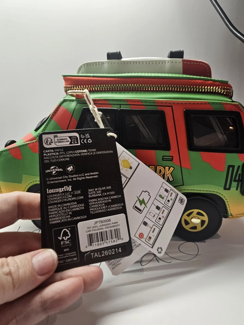 Loungefly Jurassic Park Green Red Van Crossbody Bag